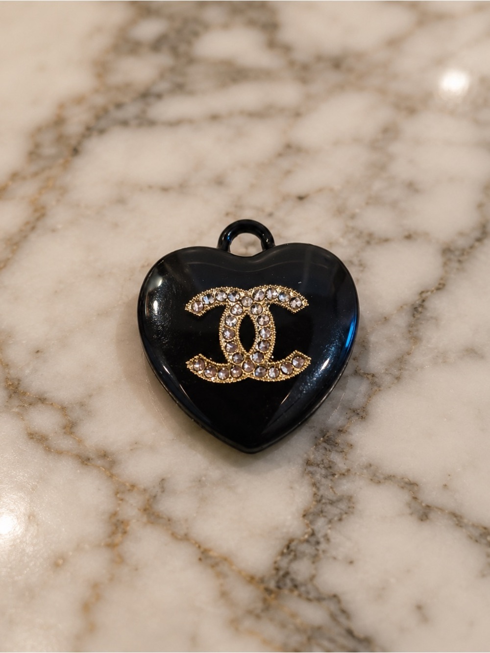 Chanel stamped Black Heart Pendant/ bag charm, zipper pull